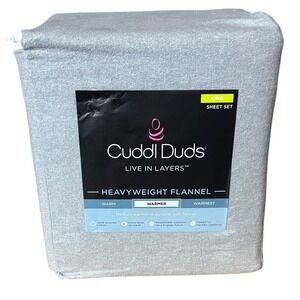 Cuddl Duds Light Gray Heavyweight Flannel King Sheet Set Winter Fall GIFT NWT